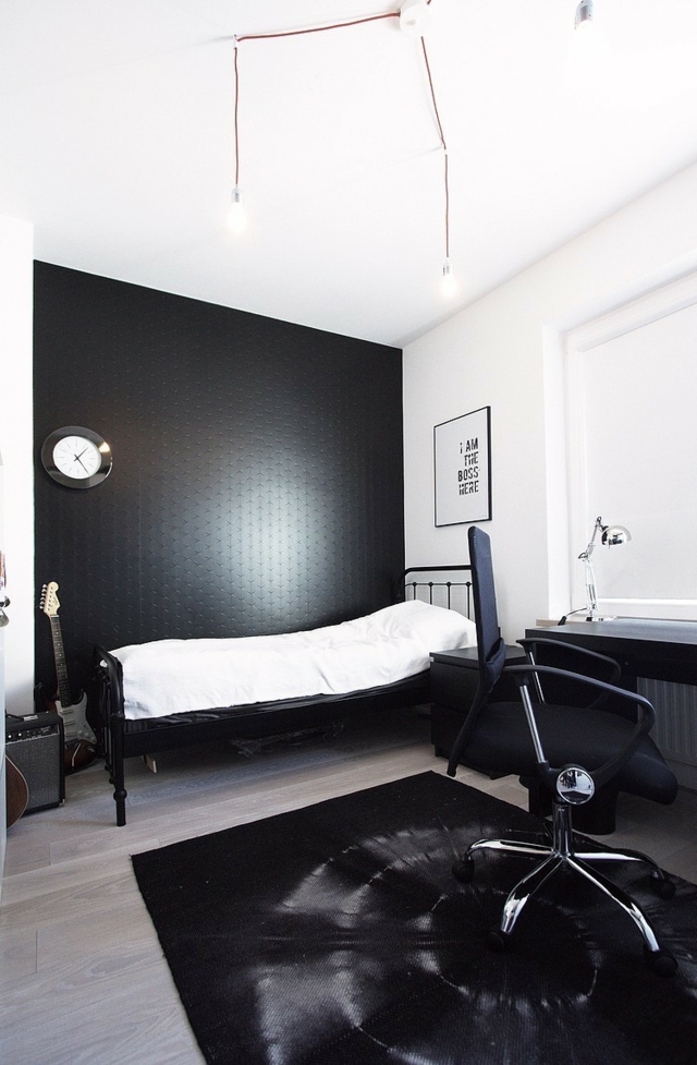 décoration-chambre-à-coucher-mur-style-minimaliste-couleur-noire