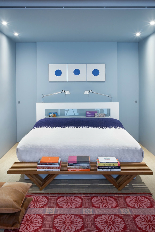 décoration-chambre-à-coucher-mur-thème-bleu