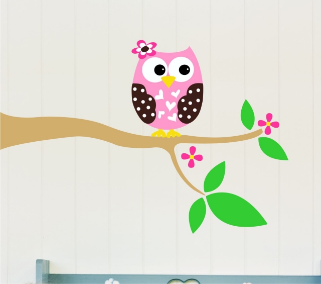 décoration-chambre-bébé-thème-hibou-sticker-mural-branche-arbre