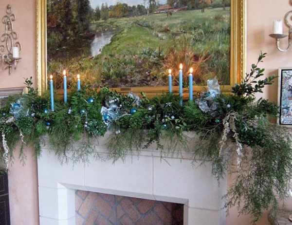 décoration-de-Noël-manteau-de-cheminée-bougies-branches