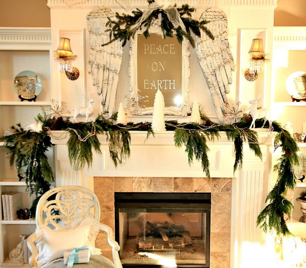 décoration-de-Noël-manteau-de-cheminée-branches-sapins-décoratives