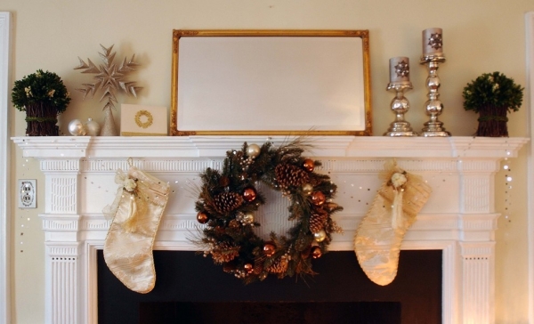 décoration-de-Noël-manteau-de-cheminée-couronne-de-porte-miroir-rectangulaire
