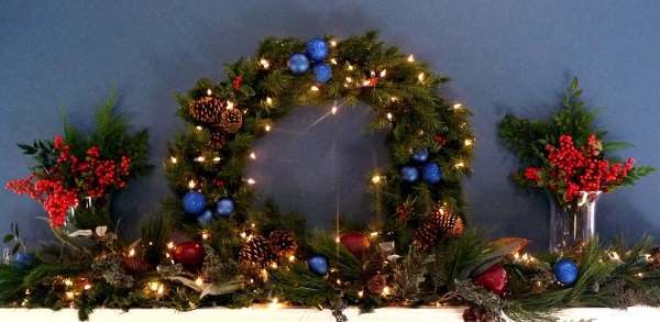 décoration-de-Noël-manteau-de-cheminée-couronne-de-porte-scintillante