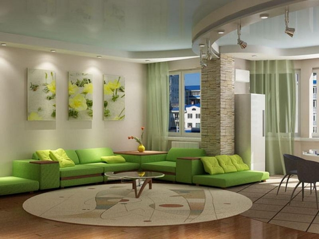 décoration-intérieure-22-idées-colorées-salle-séjour-canapé-vert-réséda-élégant-tapis-rond-beige
