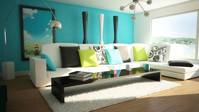 décoration intérieure décoration-intérieure-22-idées-colorées-salle-séjour-mur-accent-turquoise-coussins-multicolores