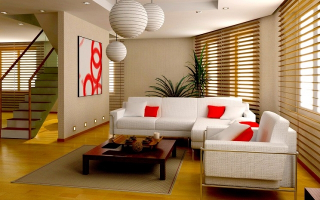 décoration-intérieure-22-idées-colorées-salle-séjour-plancher-jaune-coussins-rouges