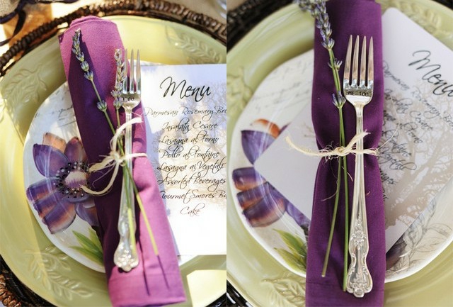 décoration de mariage en lavande ronds-serviettes-menu