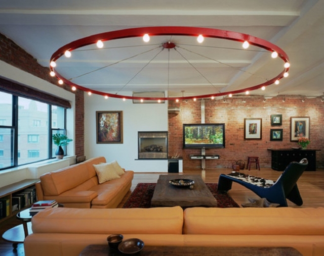décoration salon idée-originale-lampe-plafond-forme-ronde