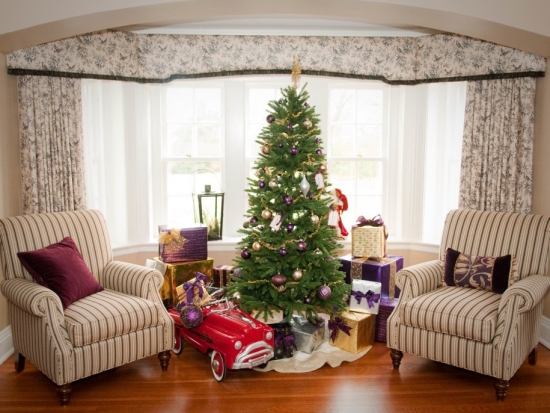 décoration du sapin de Noël boules-violettes-dorées