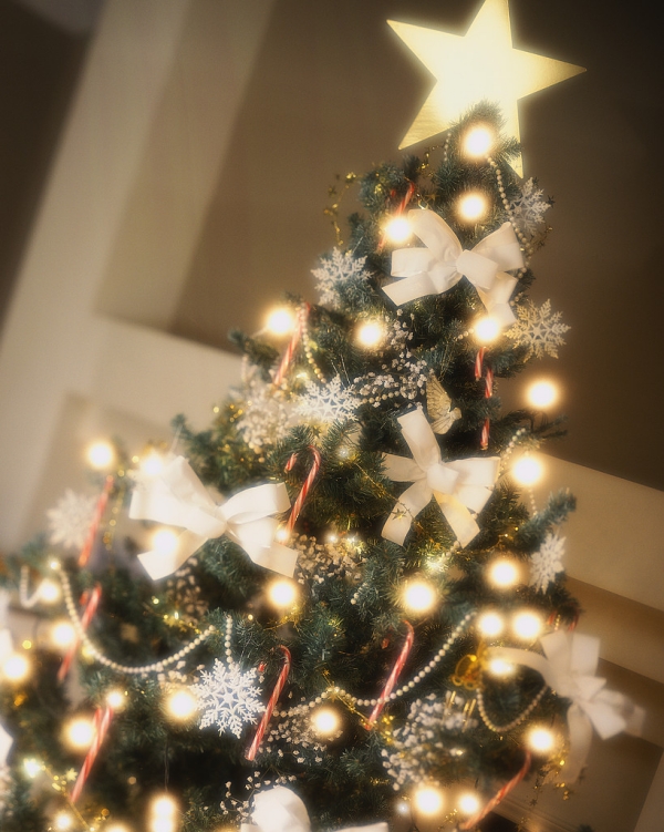 décorer le sapin de Noël guirlandes-lumineuses-rubans