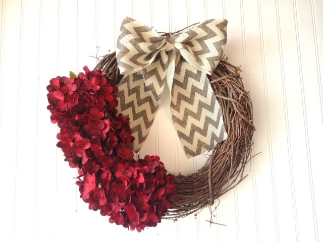 déco-automne-couronne-ruban-chevron-hortensias