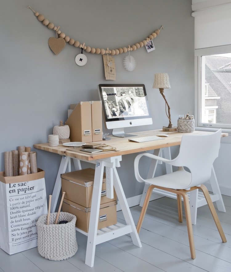 déco scandinave -coin-bureau-chaise-bois-blanc-meuble-bureau-bois-blanc