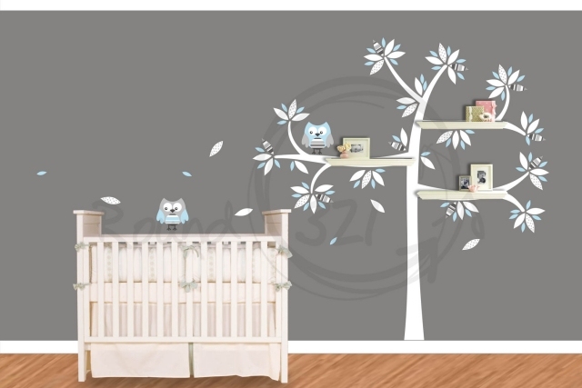 décoration-chambre-bébé-lit-bébé-arbre-hibou