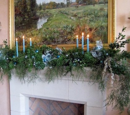 décoration-de-Noël-manteau-de-cheminée-bougies-branches