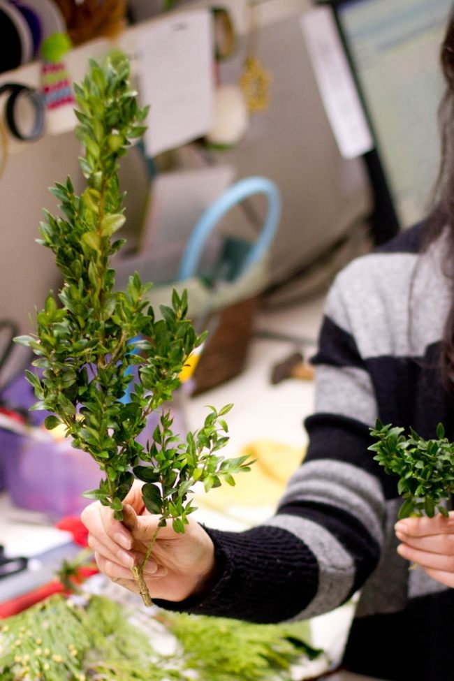 fabriquer-couronne-Noël-naturelle-branche-feilles-persistantes