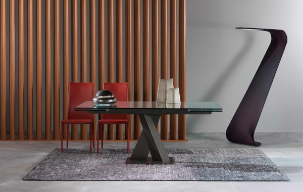 idée-originale-meubles-salle-à-manger-Roche-Bobois-table-rectangulaire-chaises-mur-bois