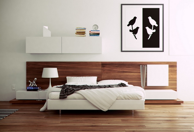 idées-chambre-coucher-moderne-lit-sol-blanc-bois-chaud