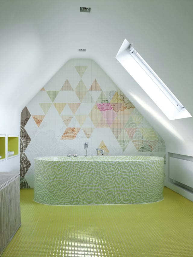 idées-déco-salle-bains-20-papiers-peints-motifs-géométriques-couleurs-pastel-élégants idées déco salle de bains