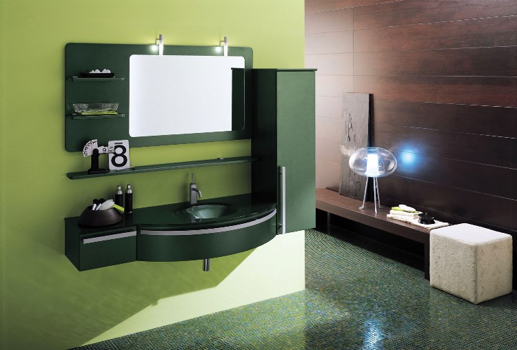 idées-salle-bains-peinture-verte-meuble-sous-lavabo-noir-lambris