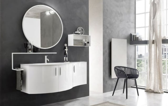 idées salle de bains meubles-originaux-collection-Start-miroir-rond-chaise