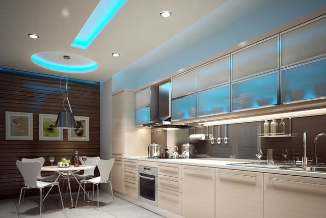 luminaire LED plafond éclairage-indirect-bleu-moderne