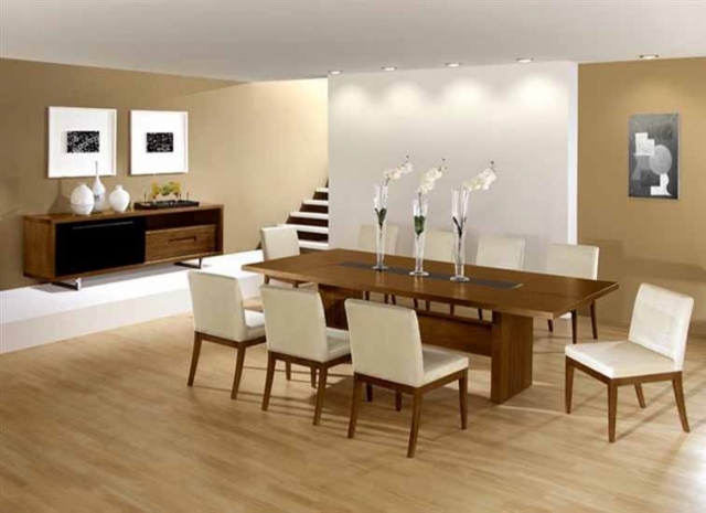 meuble-salle-à manger-grande-table-rectangulaire-chaises-blanches-cuir