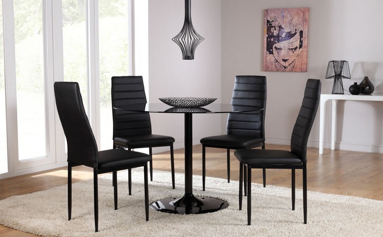 meuble salle à manger -table-ronde-noire-chaises-noires