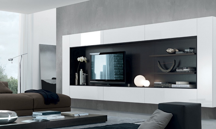 meuble tv suspendu rectangle-blanc-dosseret-noir-mat