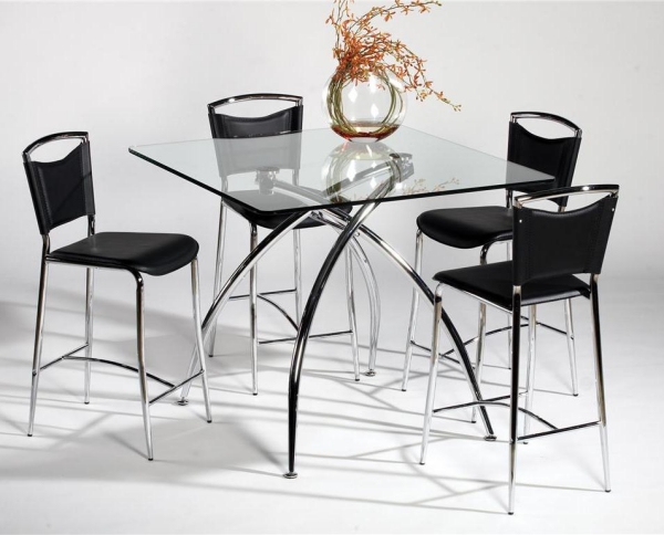 meubles salle à manger table-verre-chaises-cuires