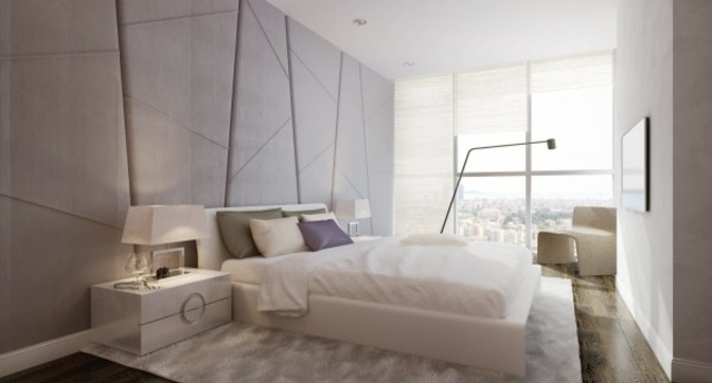 moderne-décoration-chambre-à-coucher-mur-couleur-grise
