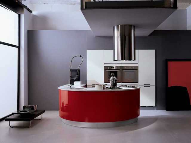 moderne-meuble-cuisine-idée-originale-blanc-rouge-hotte-aspirante