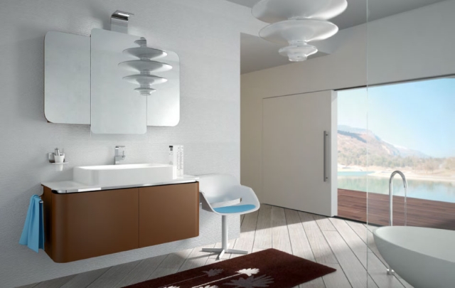 modernes idées salle de bains sous-lavabo-bois-grand-miroir-chaise-blanche