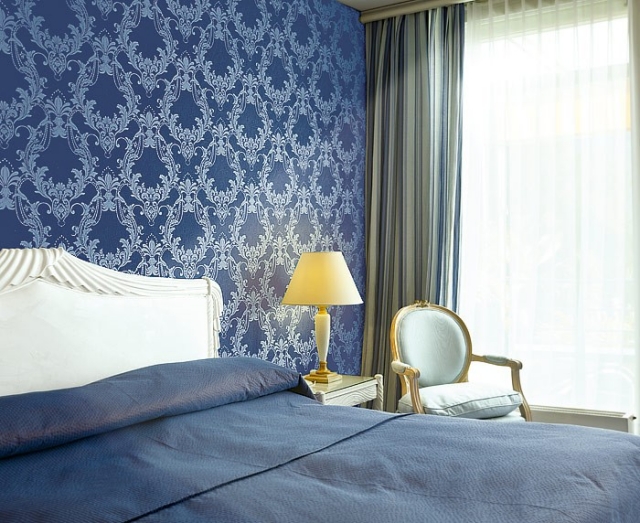 papier peint baroque bleu chambre-coucher