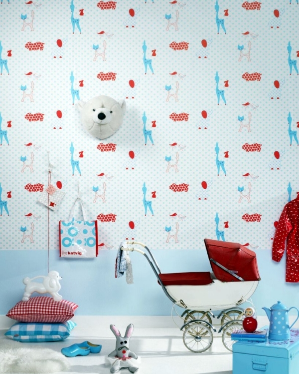 papier-peint-chambre-enfant-bleu-rouge-blanc