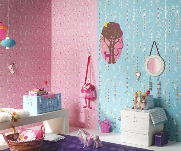papier peint déco chambre-enfant-rose-bleu