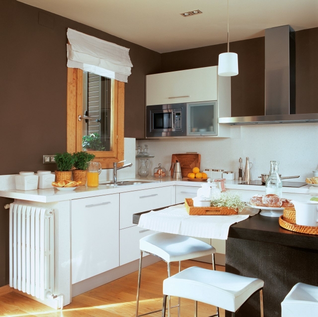 peinture-cuisine-meubles-blancs-25-idées-accents-marron-foncé-métalliques-bois peinture cuisine