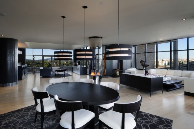salle-à-manger-moderne-table-chaises-noir-blanc-design