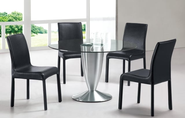 salle-à-manger-moderne-table-ronde-verre-chaises