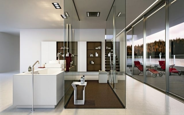 salle-bain-design-unique-originale-douche-italienne-Makro-parois-verre-transparent-meuble-vasque-blanc