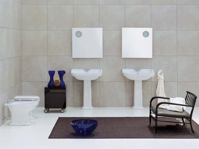 salle de bains italienne salle-bains-italienne-7-designs-Ceramica-Flaminia-EFI-cuvette-bidet-blancs-chaise-tapis-armoire-petite-noire
