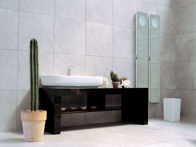 salle de bains italienne salle-bains-italienne-7-designs-Ceramica-Flaminia-MONO-meuble-vasque-bois-laqué-noir-vasque-blanc-ovale-cactus