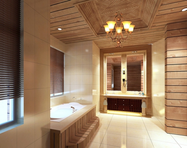 salle-de-bains-en-bois-idée-originale-baignoire-rectangulaire-luminaire