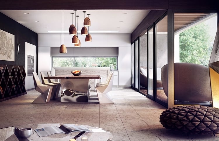 salle-manger-contemporaine-chaises-géométriqes-design-futuriste