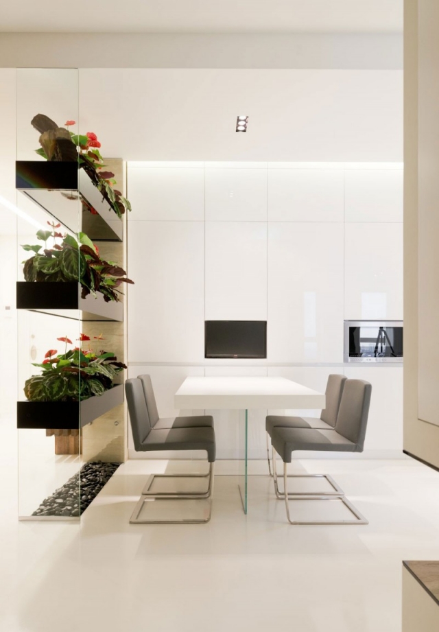 salle à manger contemporaine minimaliste mur-végétal