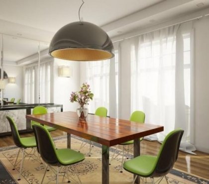 salle-manger-contemporaine-table-rectangulaire-chaises-vert