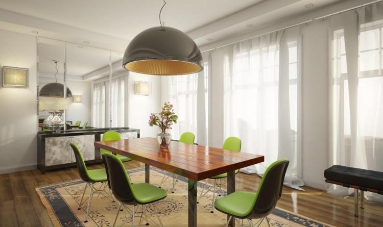 salle-manger-contemporaine-table-rectangulaire-chaises-vert