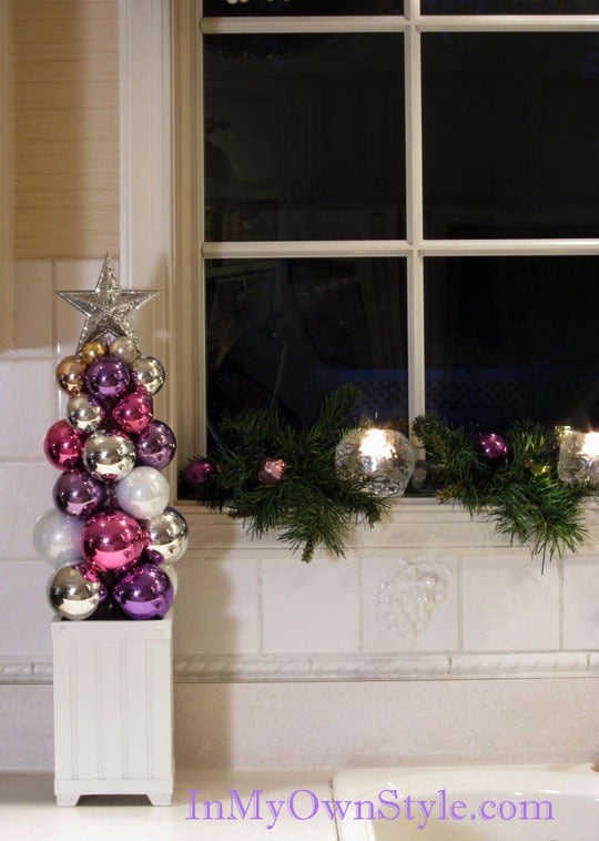 sapin-Noël-artificiel-DIY-original-boules-Noël-pot-fleurs-blanc-étoile-argentée-boules-brillantes sapin de Noël artificiel