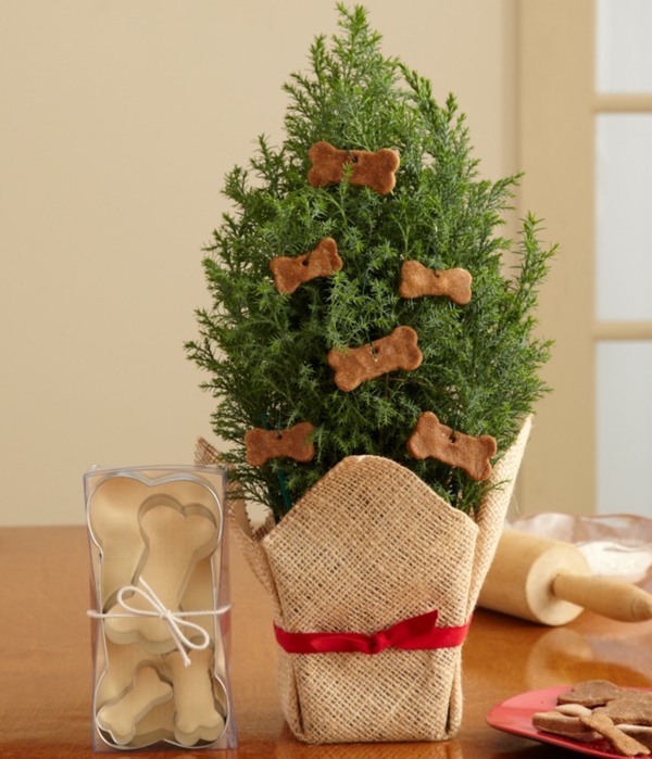 sapin-Noël-pot-décoration-maison-jardin-biscuits-chiens sapin de Noël en pot