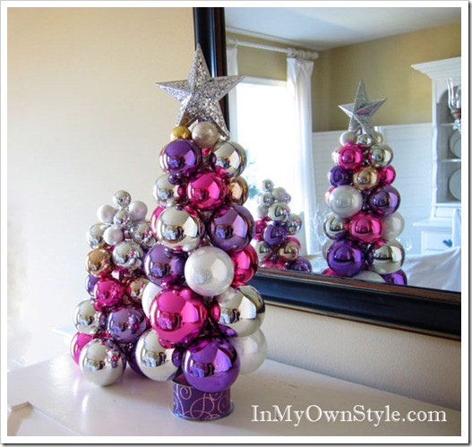 sapin-Noël-artificiel-DIY-original-boules-Noël-lilas-rose-blanc-étoile-argentée