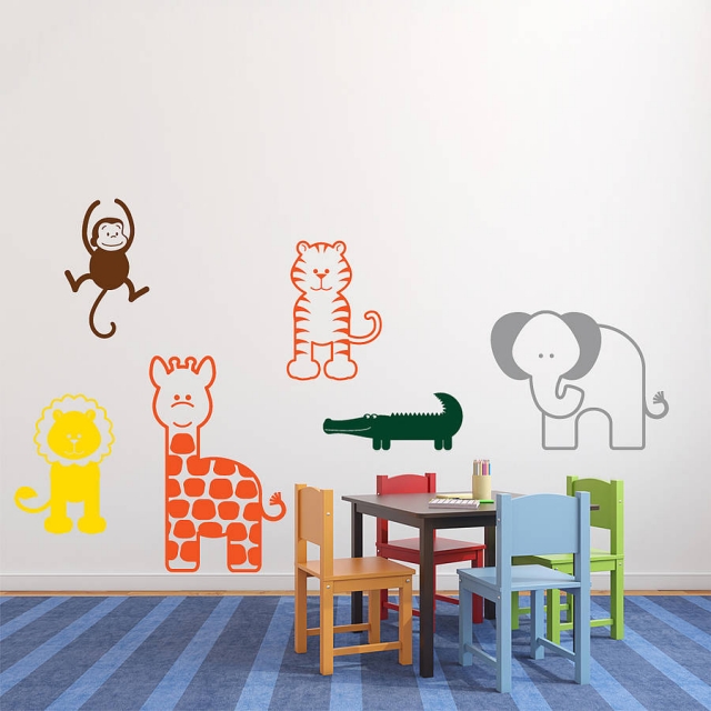 stickers-chambre-bébé-23-belles-idées-décoration-murale-animaux-sauvages-multicolores
